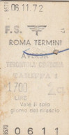 BIGLIETTO TRENO EDMONSON ROMA TERONTOLA 1972 L.1700 (BY1102 - Europe