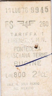 BIGLIETTO TRENO EDMONSON PONTEDERA CASCIANA 1976 L.800 (BY1103 - Europe