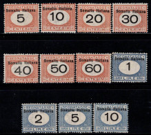 Somalie 1926 Sass. 41-51 Neuf * MH 100% Timbre-taxe 5 C, 10 C, 20 C, 30 C... - Somalië