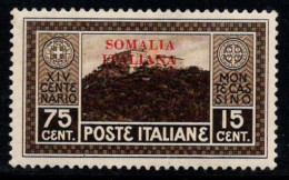 Somalie 1929 Sass. 126 Neuf * MH 100% Monteccasino, 75 C + 15 C - Somalie