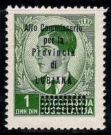 Ljubljana 1941 Sass. 44 Neuf ** 100% Timbres De Yougoslavie, 1d, Vert Jaune - Lubiana