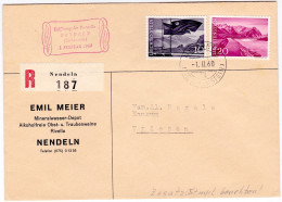 Liechtenstein 1960: Zu 326+327 Mi 381+382 Yv ? Auf R-Brief Mit Rotem Beistempel Eröffnung Der Poststelle NENDELN 1.II.60 - Briefe U. Dokumente