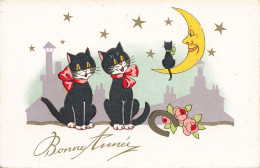 Chats Noirs Humanisés * Série De 8 CPA Illustrateur * Lune Fer à Cheval Fleurs Chapeau * Chat Black Cat Cats Katze - Gatti