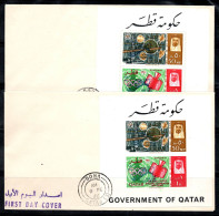 Qatar 1966 Mi. 100-101 Premier Jour 100% Surimprimé En Bleu, UIT, Non Dentelé - Qatar