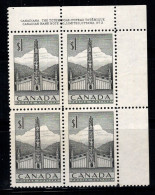 Canada 1952 Mi. 276 Neuf ** 100% Bloc De Quatre $1, Totem - Neufs