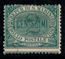 Saint-Marin 1877 Sass. 1 Neuf * MH 80% 2 Cents. Cents. C. - Unused Stamps