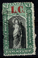 Québec Canada Revenue 1864 Oblitéré 60% 3$, Van Dam QL12, Timbre De Loi - Fiscales