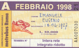 ABBONAMENTO ROMA FEBBRAIO 1998  (MF2496 - Europe