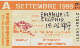 ABBONAMENTO ROMA SETTEMBRE 1999  (MF2500 - Europe