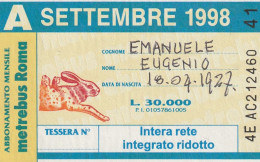 ABBONAMENTO ROMA SETTEMBRE 1998  (MF2490 - Europe