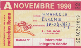 ABBONAMENTO ROMA NOVEMBRE 1998  (MF2488 - Europe