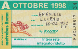 ABBONAMENTO ROMA OTTOBRE 1998  (MF2489 - Europe