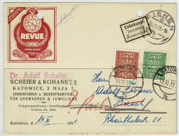 Polen / Polska 1931, Postkarte Scheier Uhrenfabrik Katowice - Basel (Schweiz), Nachsendung Riehen, Unbekannt - Cartas & Documentos