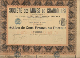 SOCIETE DES MINES DE CRABIOULES -HTE GARONNE -DIVISE EN 6000 ACTIONS DE 100 FRS -1910-(MINES DE PLOMB ET ZINC ) - Mineral