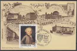 ⁕ Yugoslavia 1991 W.A. Mozart Mi. 2472 / Vienna In Zagreb ⁕ Postcard Ban Josip Jelačić Monument - Yougoslavie