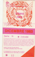 ABBONAMENTO MENSILE BUS ATAC ROMA DICEMBRE 1983 (MF428 - Europe