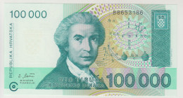 Croazia, Republika Hrvaska. Banconota 100.000 Dinara 1993 FDS/UNC - Croatia