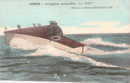 Sport - Navigation Automobile - Le Fiat - Offert Par La Maison Beaufils Et Cie - Colorisé -  Carte Postale Ancienne - Autres & Non Classés