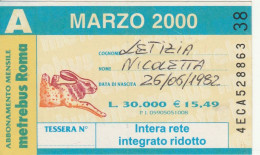 ABBONAMENTO MENSILE BUS ATAC ROMA MARZO 2000 (MF669 - Europe