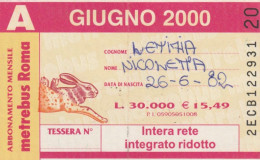 ABBONAMENTO MENSILE BUS ATAC ROMA GIUGNO 2000 (MF661 - Europe