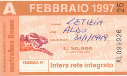 ABBONAMENTO MENSILE BUS ATAC ROMA FEBBRAIO 1997 (MF652 - Europe