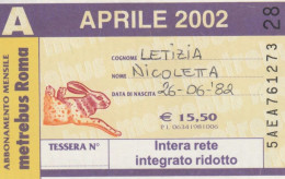 ABBONAMENTO MENSILE BUS ATAC ROMA APRILE 2002 (MF647 - Europe