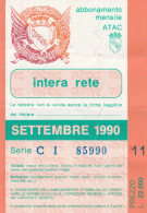 ABBONAMENTO MENSILE BUS ATAC ROMA SETTEMBRE 1990 (MF618 - Europe