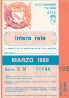ABBONAMENTO MENSILE BUS ATAC ROMA MARZO 1988 (MF607 - Europe