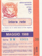 ABBONAMENTO MENSILE BUS ATAC ROMA MAGGIO 1988 (MF611 - Europe