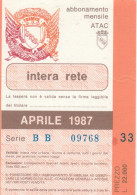 ABBONAMENTO MENSILE BUS ATAC ROMA APRILE 1987 (MF600 - Europe