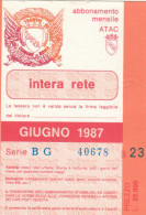 ABBONAMENTO MENSILE BUS ATAC ROMA GIUGNO 1987 (MF601 - Europe