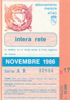 ABBONAMENTO MENSILE BUS ATAC ROMA NOVEMBRE 1986 (MF598 - Europe