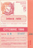 ABBONAMENTO MENSILE BUS ATAC ROMA OTTOBRE 1986 (MF596 - Europe