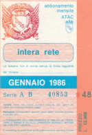 ABBONAMENTO MENSILE BUS ATAC ROMA GENNAIO 1986 (MF582 - Europe