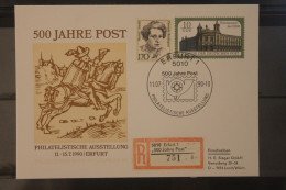 DDR 1990; Erfurt "500 Jahre Post" Mit Sonder-Einschreibezettel Auf Ganzsache, Mischfrankatur - Cartes Postales - Oblitérées