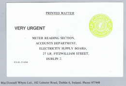 Ireland Stamped-to-order 1971 5p Green ESB Meter Reading Card, Fine Unused. FAI 15 - Interi Postali