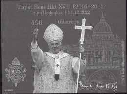 AUSTRIA(2023) Pope Benedict XVI. Black Print Of Minisheet. - Proeven & Herdruk