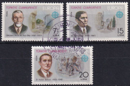 MiNr. 2510 - 2512 Türkei    1980, 28. April. Europa: Bedeutende Persönlichkeiten - Oblitérés