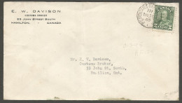 1930 RPO Cover 2c Arch RPO O-295 Port Rowan & Hamilton Corner Card - Postal History