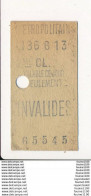 Ticket De Métro De Paris  ( Métropolitain ) 2me Classe ( Station )  INVALIDES - Europa