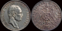 Germany Sachsen Friedrich August III 3 Mark 1910E - 2, 3 & 5 Mark Silber