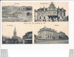 Carte De Saint Louis GRUSS AUS ST LUDWIG O ELS Bahnhof Hauptzollamt Rathaus Ev Kirche ( Recto Verso ) - Saint Louis