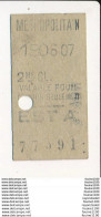 Ticket De Métro De Paris ( Métropolitain ) 2me Classe ( Station )  EST A - Europe