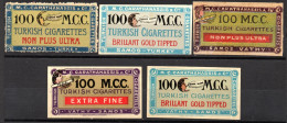 2256. GREECE, TURKEY, SAMOS 5 CARATHANASSIS CIGARETTES LABELE, 1st MNH OTHERS WITHOUT VGUM - Objets Publicitaires