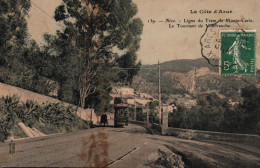 Nice - La Ligne Du Tram De Monte Carlo, Le Tournant De Villefranche, Tramway - Carte Royer Colorisée N° 139 - Transport Urbain - Auto, Autobus Et Tramway