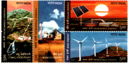 INDIA 2007 RENEWABLE ENERGY SOLAR ENERGY WIND ENERGY SMALL HYDRO POWER BIOMASS ENERGY 4v Set MNH - Elektriciteit