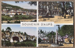 CPSM 83 - AUPS - SOUVENIR D' AUPS - TB CP Multivue Dont Vue Générale , Mairie , Grottes , Fontaine CENTRE VILLAGE - Aups