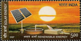 INDIA 2007 RENEWABLE ENERGY SOLAR ENERGY WIND ENERGY SMALL HYDRO POWER BIOMASS ENERGY 1v Stamp MNH As Per Scan - Elektrizität