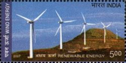 INDIA 2007 RENEWABLE ENERGY SOLAR ENERGY WIND ENERGY SMALL HYDRO POWER BIOMASS ENERGY 1v Stamp MNH As Per Scan - Electricité