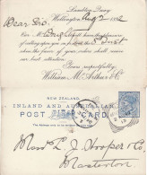 NEW ZEALAND 1892 POSTCARD SENT FROM WELLINGTON - Cartas & Documentos